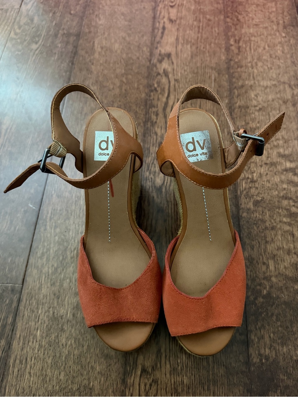 DV by Dolce Vita Rust and Tan Suede Wedge Sandals